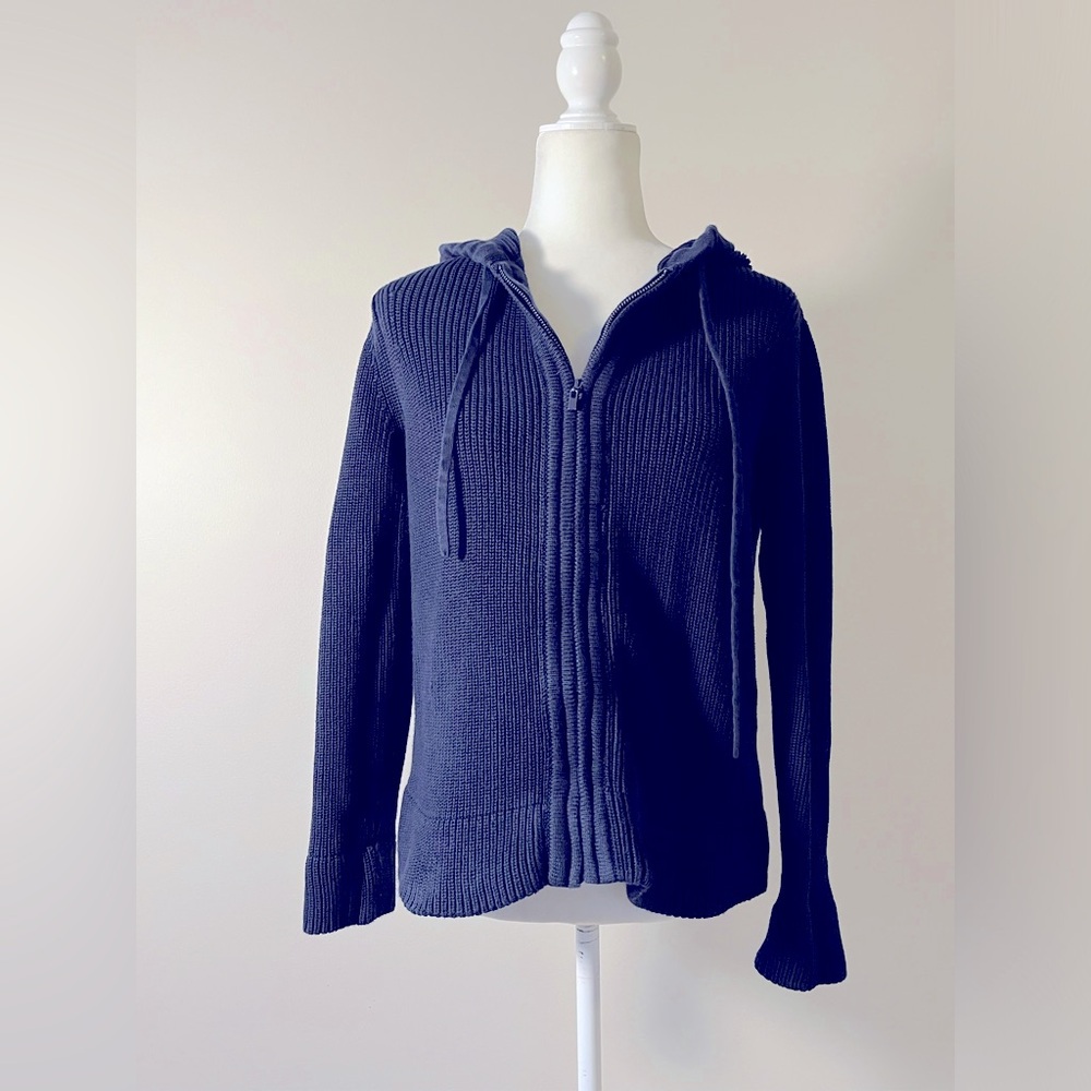 Pura Navy Cotton Fisherman Zip Front Hoodie without Pockets